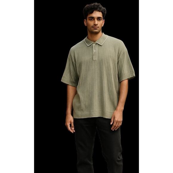 American Eagle Weekend Tipped Sweater Polo Mens Shirt Green Collared Size 2XL - Picture 1 of 6